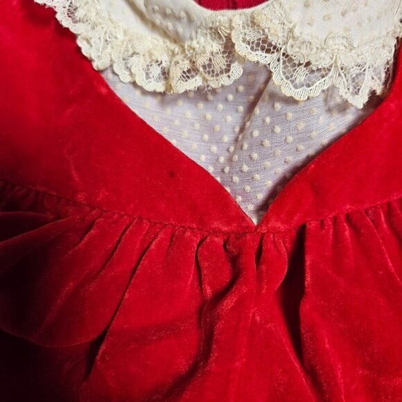 VTG Sears Winnie the Pooh Rayon Tiered Ruffle Lace Dress Party Velvet Red Size L - Picture 5 of 9